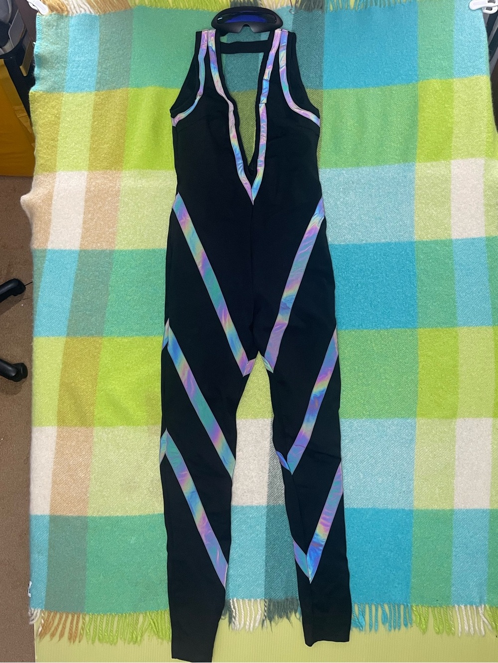 Club Exx Strobelight seduction reflective Cat Suit With Matching Sun Glasses
